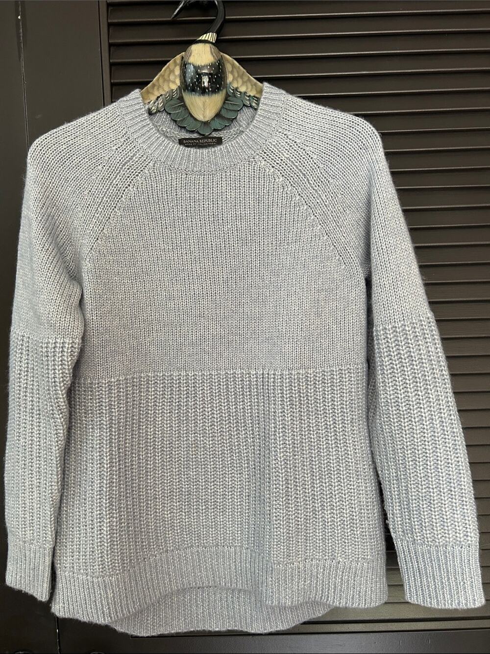Banana Republic Blue Wool Blend Mixed Knit Crewneck Sweater, Size Small